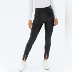 Black High-Waisted Faux Leather Split Front Leggings